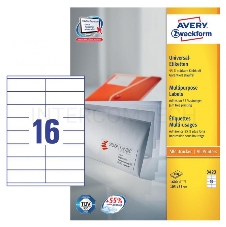 Этикетки Avery Zweckform 3423 A4 105x35мм 16шт на листе/70г/м2/100л./белый самоклей. универсальная