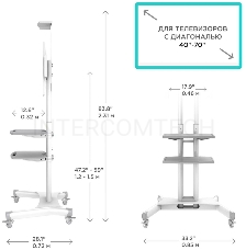 Стойка для телевизора с кронштейном ONKRON TS1552 40-70, мобильная, белая