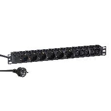 Блок розеток горизонтальный ExeGate ServerPro PDU-19H011 Al-5C136S-EU2.5, 19, 1U, Алюминий, 5 IEC 320 C13, 6 Schuko,кабель с евровилкой VDE-250V-16A-3*1.5mm2, 2.5 метра, черный