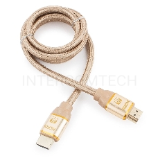 Кабель HDMI Cablexpert, серия Gold, 1 м, v1.4, M/M, золотой, позол.разъемы, алюминиевый корпус, нейлоновая оплетка, коробка