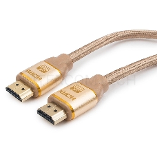 Кабель HDMI Cablexpert, серия Gold, 1 м, v1.4, M/M, золотой, позол.разъемы, алюминиевый корпус, нейлоновая оплетка, коробка