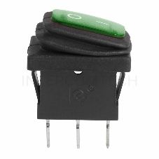 Выключатель клавишный 250V 6А (3с) ON-OFF зеленый  с подсветкой  Mini ВЛАГОЗАЩИТА REXANT