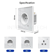 Розетка 1-пост. MOES Smart Socket WK-EU, Wi-Fi, 95-250 В, 16А, встраиваемая IP20, шторки + ЗК, белая