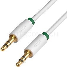 Greenconnect Кабель аудио 1.5m jack 3,5mm/jack 3,5mm белый, зеленая окантовка, ультрагибкий, 28 AWG, M/M, Premium , экран, стерео(GCR-AVC1662-1.5m)