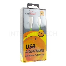 Кабель Cablexpert для Apple CC-G-APUSB01Gn-1M, AM/Lightning, серия Gold, длина 1м, зеленый, блистер