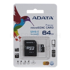 Флеш карта microSDXC 64GB ADATA  UHS-1 CL10 (AUSDX64GUICL10-RA1) + SD adaptor