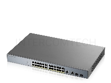 Коммутатор Zyxel GS1350-26HP, 24xGE PoE+, 2xCombo (SFP/RJ-45), бюджет PoE 375 Вт, дальность передачи питания до 250 м, автоперезагрузка PoE-портов, повышенная защита от перенапряжений и электростатических разряд