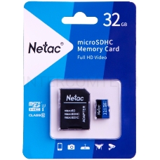 Флеш карта microSDHC 32GB Netac P500 <NT02P500STN-032G-R>  (с SD адаптером) 80MB/s
