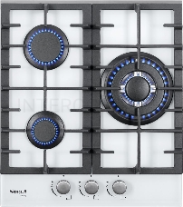Встраиваемая газовая панель Weissgauff HGG 451 WFh, 45x51 см, газовая, закаленное стекло, электроподжиг, газ-контроль, чугунные решетки, WOK, белая
