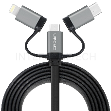 Кабель Crown USB - microUSB/USB Type-C/Lightning CMCU-3182 black