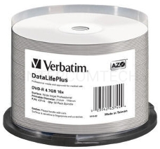 Диск DVD-R Verbatim 4.7 Gb, 16x, Cake Box (50), Full Ink Printable Pro (50/200)