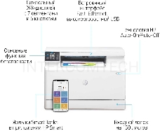 МФУ HP Color LaserJet Pro MFP M182n (7KW54A), принтер/сканер/копир, (А4, чб./цвет 16стр/мин., USB B, LAN)