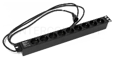 Hyperline SHE19-9SH-2.5IEC Блок розеток для 19 шкафов, горизонтальный, 9 розеток Schuko (10A), 250В, кабель питания 3х1.0мм2, длина 2.5 м, с вилкой IEC 320 C14, 482.6x44.4x44.4мм (ДхШхВ)