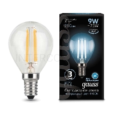 Лампа светодиодная Filament Шар E14 9Вт 4100К GAUSS 105801209