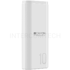 Мобильный аккумулятор CANYON Power bank 10000mAh Li-poly battery, Input 5V/2A, Output 5V/2.1A, with Smart IC, White, USB cable length 0.25m, 120*52*22mm, 0.210Kg