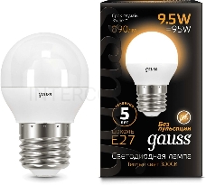 Светодиодная лампа GAUSS 105102110 LED Шар E27 9.5W 890lm 3000K 1/10/50