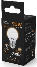 Светодиодная лампа GAUSS 105102110 LED Шар E27 9.5W 890lm 3000K 1/10/50