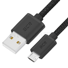 Кабель GCR 0.5m MicroUSB, быстрая зарядка, черный нейлон, GCR-54084