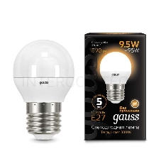 Светодиодная лампа GAUSS 105102110 LED Шар E27 9.5W 890lm 3000K 1/10/50