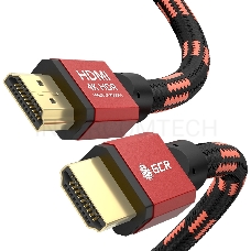 Кабель GCR PROF 1.5m HDMI 2.0, BICOLOR ECO Soft капрон, AL корпус красный, HDR 4:2:2, Ultra HD, 4K 60 fps 60Hz/5K*30Hz, 3D, AUDIO, 18.0 Гбит/с, 28AWG, GCR-54507