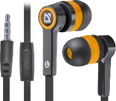 Наушники Defender Pulse 420 черный + оранжевый, вставки 63420