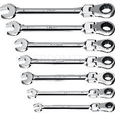 Набор комбинированных гаечных ключей трещоточных шарнирных 7 шт, 8 - 19 мм, ЗУБР