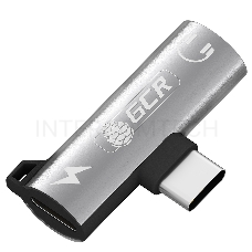 Переходник GCR USB Type C > 3.5mm mini jack + TypeC с отверстием для шнура, серебряный, GCR-53493