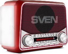 Радиоприемник АС SVEN SRP-525, красный (3 Вт, FM/AM/SW, USB, microSD, фонарь, встроенный аккумулятор)