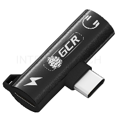 Переходник GCR USB Type C > 3.5mm mini jack + TypeC с отверстием для шнура, черный, GCR-53598