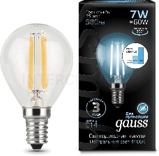 Лампа светодиодная Filament Шар E14 7Вт 4100К GAUSS 105801207