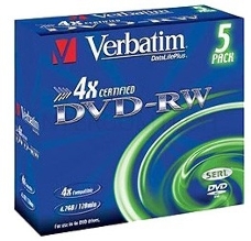 Диск DVD-RW Verbatim 4.7Gb 4x Jewel case (5шт) (43285)