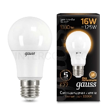 Светодиодная лампа GAUSS LED A60 16W E27 1380lm 3000K 1/10/50   102502116