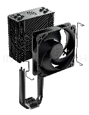 Кулер Cooler Master Hyper 212 Black Edition with 1700 (150W, 4-pin, 158.8mm, tower, Al/Cu, fans: 1x120mm/42CFM/26dBA/2000rpm, 2066/2011-v3/2011/1700/1366/1200/115x/AM4/AM3+/AM3/AM2+/AM2/FM2+/FM2/FM1)