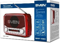 Радиоприемник АС SVEN SRP-525, красный (3 Вт, FM/AM/SW, USB, microSD, фонарь, встроенный аккумулятор)