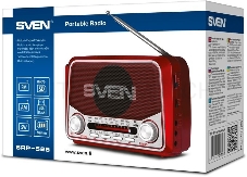 Радиоприемник АС SVEN SRP-525, красный (3 Вт, FM/AM/SW, USB, microSD, фонарь, встроенный аккумулятор)