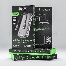 Хаб GCR TypeC Hub 10 в 1 HDMI + VGA + RJ45 + USB3.0 x3 + Card Reader + Audio + TypeC PD