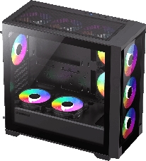 Компьютерный корпус mATX, без блока питания Gamemax DEFENDER TG mATX case, black, w/o psu, w/1xUSB3.0+2xUSB2.0, Combo Audio, w/3x12cm ARGB front fan (1xFN-12A-M6I, 2xFN-12A-S6I), w/1x12cm ARGB rear fan (FN