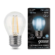 Светодиодная лампа GAUSS 105802207 LED Filament Шар E27 7W 580lm 4100K 1/10/50