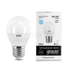 Лампа светодиодная LED Elementary Globe 8Вт E27 6500К Gauss 53238