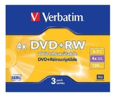 Диск DVD+RW Verbatim 4.7Gb 4x Slim case (3шт) (43636)