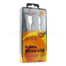 Кабель USB 2.0 Cablexpert CC-G-mUSB01W-1.8M, AM/microB, серия Gold, длина 1.8м, белый, блистер