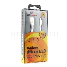 Кабель USB 2.0 Cablexpert CC-G-mUSB01W-3M, AM/microB, серия Gold, длина 3м, белый, блистер