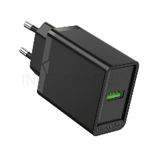Сетевое зарядное устройство Vention на 1 порт USB A QC 3.0 2.4A  Черный