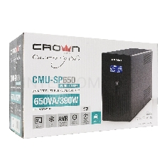 Источник бесперебойного питания CROWN Line Intractive CMU-SP650EURO USB 650VA\360W, корпус металл, 1x12V/7AH, розетки 2*EURO+3*IEC, трансформатор AVR 140-290V, съёмный кабель 1.2 м, порт RJ11/45, порт USB, защита: от перегрузки, от КЗ, от скачков напражен