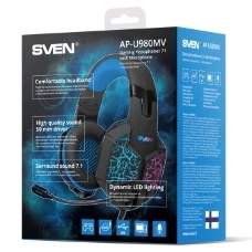 Гарнитура SVEN AP-U980MV, черный-синий (USB, LED, 7.1, 2.2m)