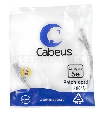 Шнур комм. Cabeus, кат. 5е, неэкр., U/UTP, RJ45/RJ45, LSZH, AWG24, 0.3м, серый