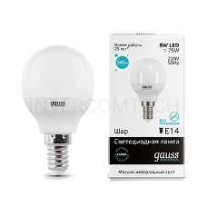 Лампа светодиодная LED 8Вт E14 220В 4100К Elementary шар | 53128 | Gauss