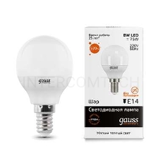 Лампа светодиодная LED 8Вт E14 220В 2700К Elementary шар | 53118 | Gauss