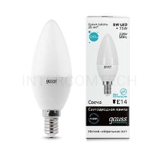 Лампа светодиодная LED 8Вт E14 220В 4100К Elementary свеча | 33128 | Gauss