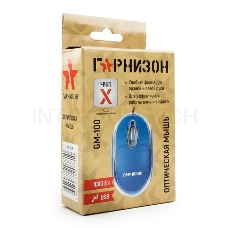 Мышь Гарнизон GM-100B, USB, чип- Х, синий, 1000 DPI, 2кн.+колесо-кнопка